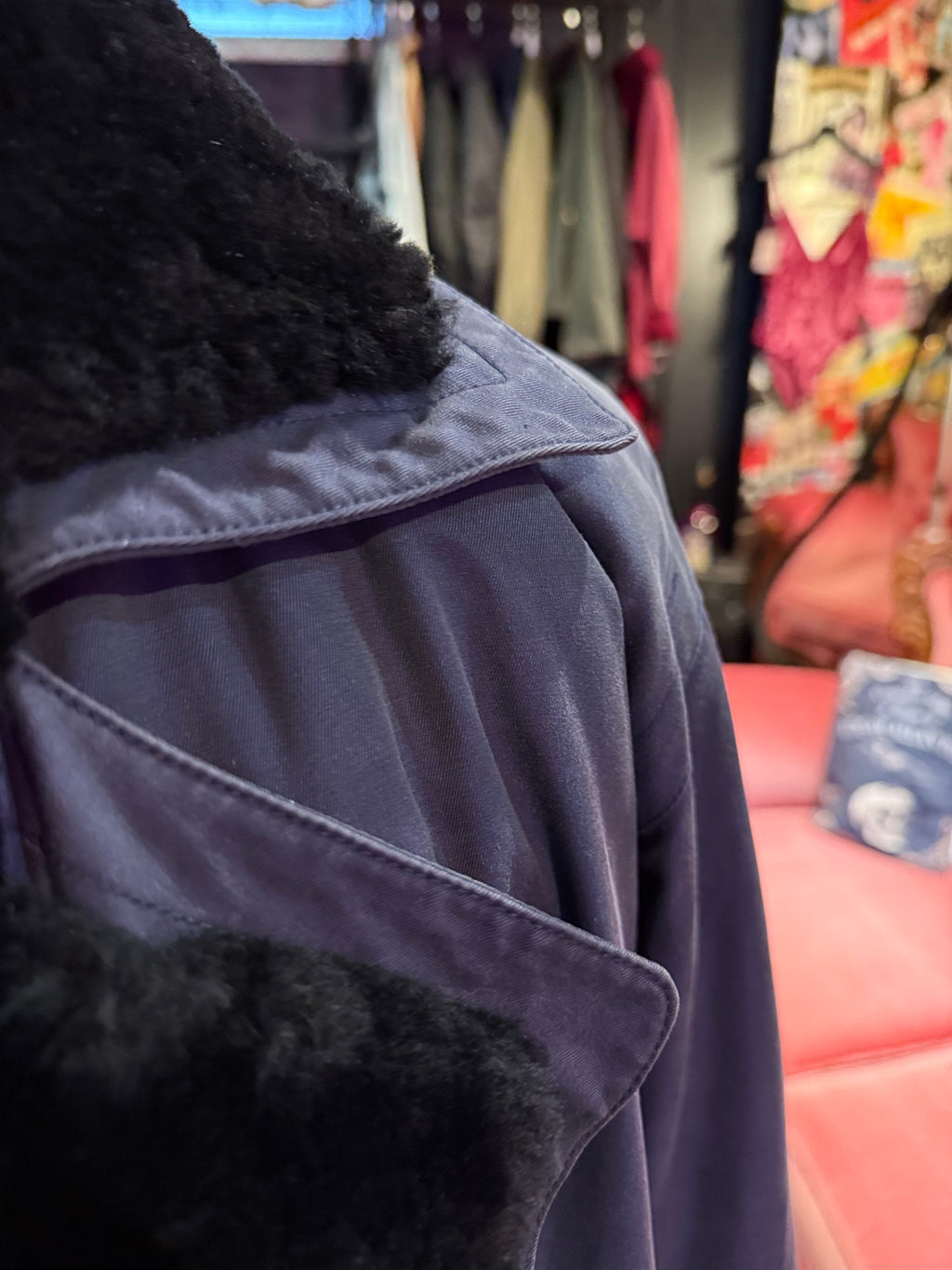 Vintage Yves Saint Laurent Black Trench Coat with Fur lining from the 1980s