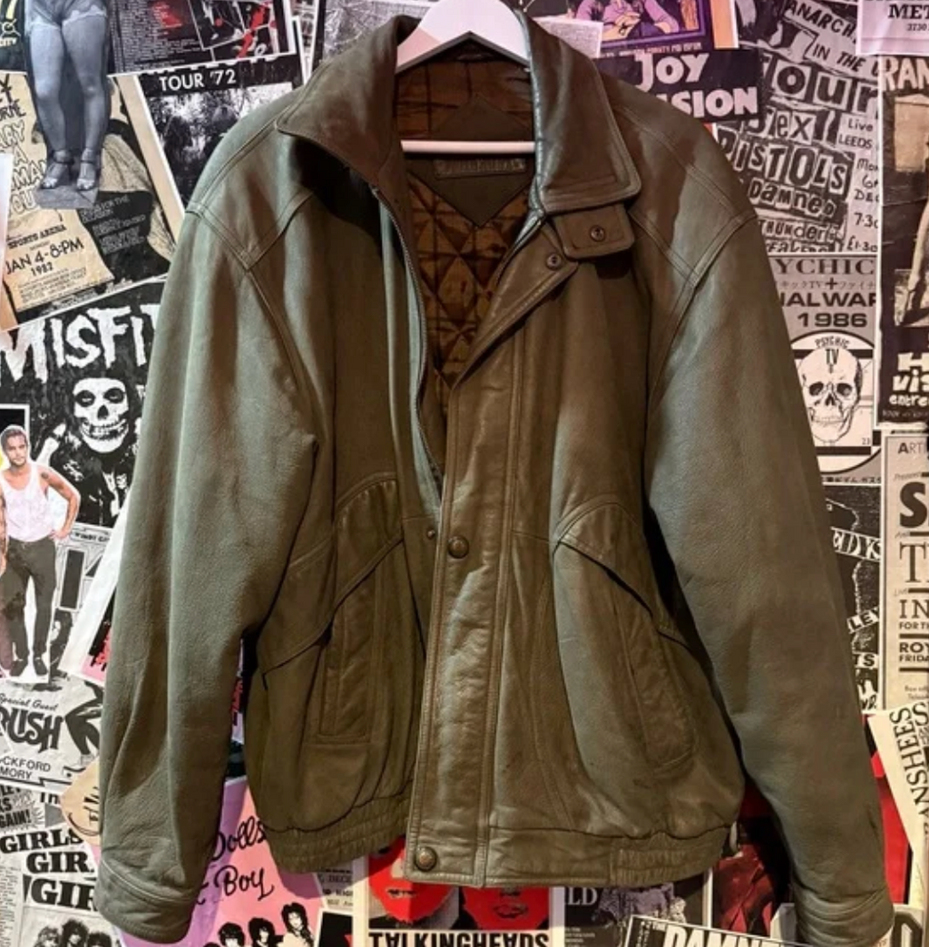 Men's Green Leather Field Jacket