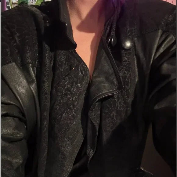 Vintage 1980's  Black Leather Jacket mid-length - Womens'
