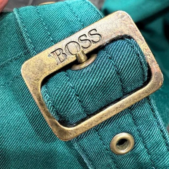 ✨ Rare 1980s Hugo Boss Forest Green Quilted Trench Coat – Swiss Made – Collectors