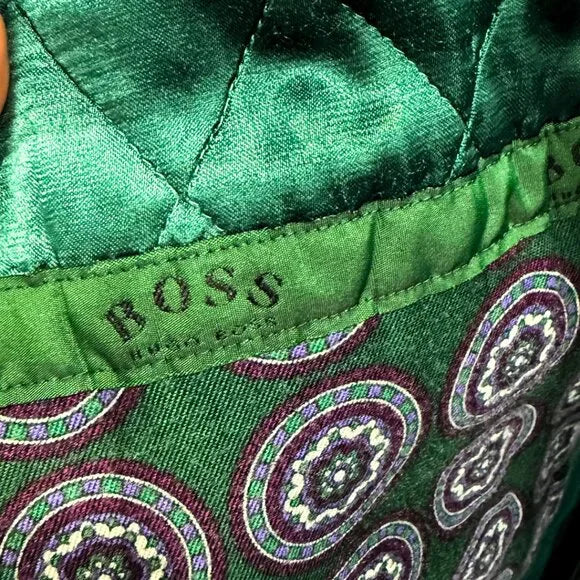 ✨ Rare 1980s Hugo Boss Forest Green Quilted Trench Coat – Swiss Made – Collectors