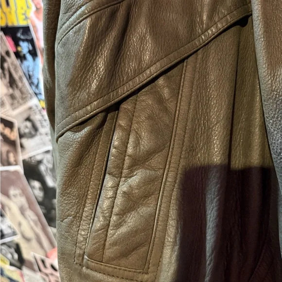 Men's Green Leather Field Jacket