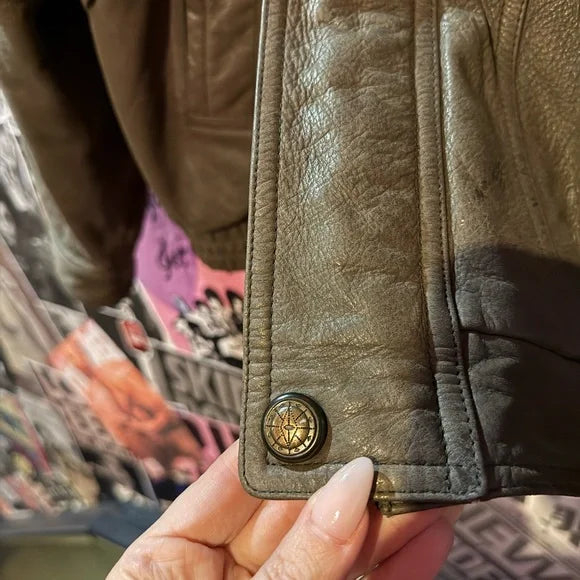 Men's Green Leather Field Jacket