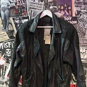Vintage 1980's  Black Leather Jacket mid-length - Womens'